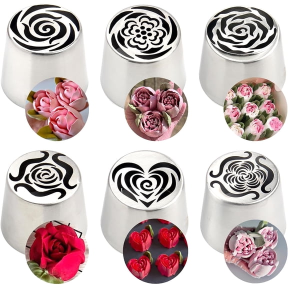 Extra Large Russian Flower Piping Tips, Stainless Steel Icing Tips Set, Rose Floral Nozzle for Cake Decorating, Frosting Piping kit for Edible Flowers Cake Decorations, Cake Decorating Supplies