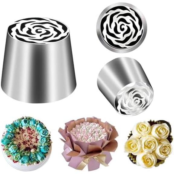 Extra Large Russian Piping Tip Food Grade Seamless Design Stainless Steel Rose Floral Nozzle for Cake Decorating, Frosting,Dishwasher Safe, SL48