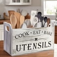 thumbnail image 1 of Extra Large Rustic Wooden Utensil Organizer - 3-Compartment Countertop & Wall-Mounted Storage Box for Cooking/Baking Tools, Heavy-Duty Kitchen Rack with Multi-Functional Design (Natural Wood), 1 of 8