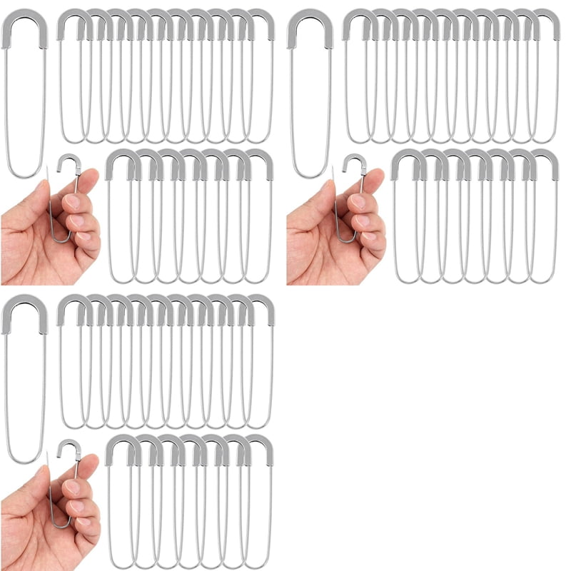 Extra Large Safety Pins Heavy Duty 3 Inch-60 PCS Coilless Pins Sewing Pin Brooches-Giant Safety Pins, Silver
