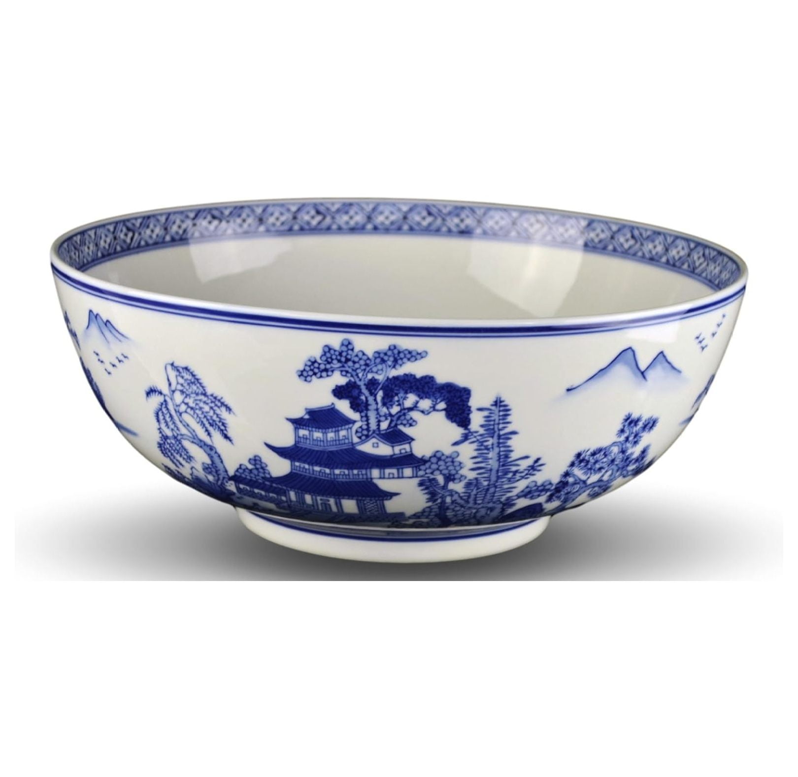 Extra Large Salad Serving Bowls Chinese Blue and White Landscape 12 x5