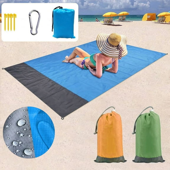 Extra Large Sandproof Beach Blanket Quick-drying Compact Portable Outdoor Mat for Family Picnics Camping Beach Trips and Park Days, UKHBMC | Blue