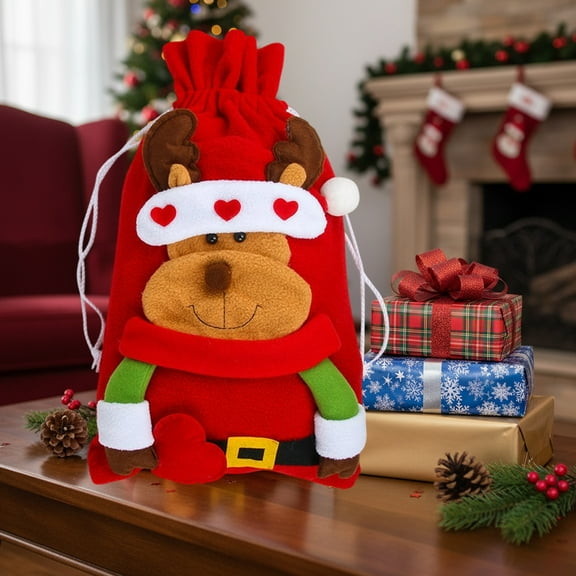 Extra Large Santa Gift Bag - 20 Inch Christmas Candy Sack for Kids - Heavy Duty Reusable Holiday Present Bags - Bulk Gift Wrapping for Toys/Clothes (Red, 50x32cm)