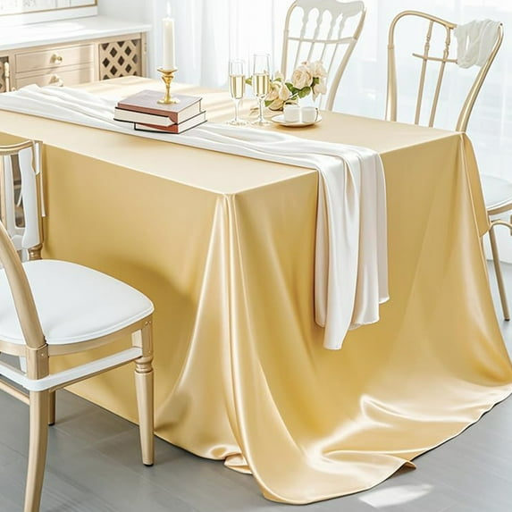 Extra Large Satin Tablecloth 60x84 Inches Polyester Fabric for Wedding Party Dining Elegant Rectangular Table Cover Washable Wrinkle Resistant