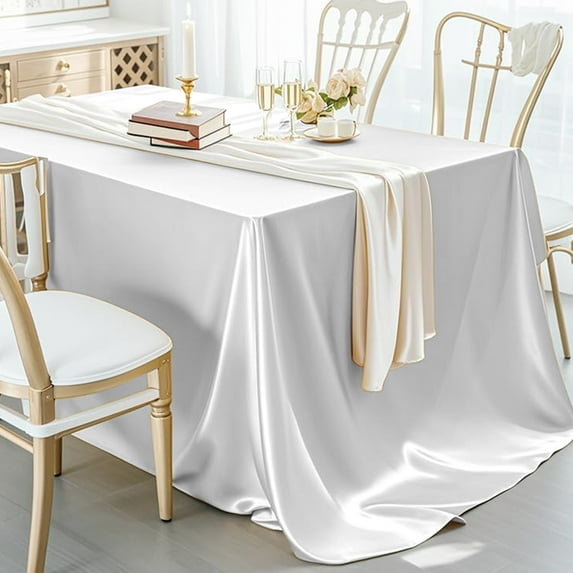 Extra Large Satin Tablecloth 60x84 Inches Polyester Fabric for Wedding Party Dining Elegant Rectangular Table Cover Washable Wrinkle Resistant