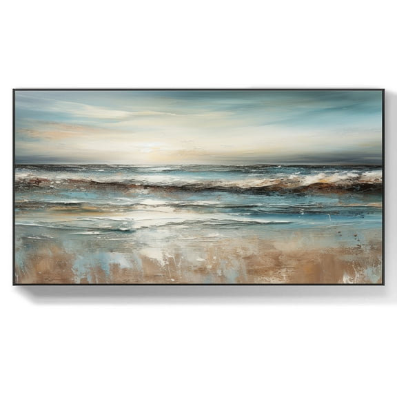 Extra Large Sea Abstract Oil Painting Large-scale Scenery Canvas Wall Art Blue Ocean Landscape Abstract Beach Seascape for Wall Decor,Unstretched,Frameless,(41*61cm)16*32Inches