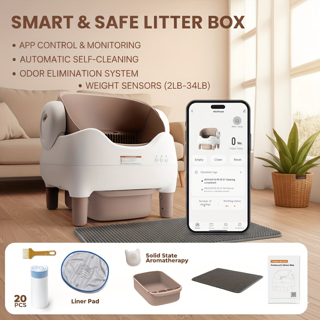 Extra Large Self-Cleaning Cat Litter Box, App-Controlled Automatic Cleaner with 3.43gal Big Capacity, 2.4G Wifi Automatic Cat Litter Box with Odor Removal, 14-Day Hands Free Scoopless Care, Automatic