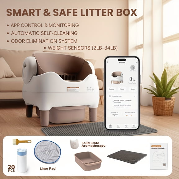 Extra Large Self-Cleaning Cat Litter Box, App-Controlled Automatic Cleaner with 3.43gal Big Capacity, 2.4G Wifi Automatic Cat Litter Box with Odor Removal, 14-Day Hands Free Scoopless Care, Automatic