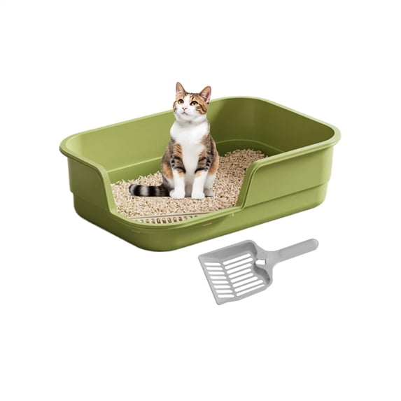 Extra Large Semi Enclosed Cat Litter Box High Sides Litter Pen with Low Entry Splash Guard for Senior Geriatric Cats Clean Open Top Kitty Includes Litter Shovel 19.29X5.12in