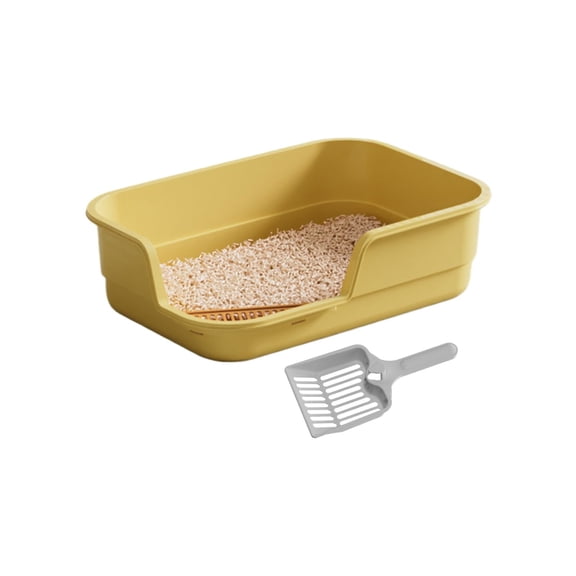 Extra Large Semi Enclosed Cat Litter Box High Sides Litter Pen with Low Entry Splash Guard for Senior Geriatric Cats Clean Open Top Kitty Includes Litter Shovel 19.29X5.12in