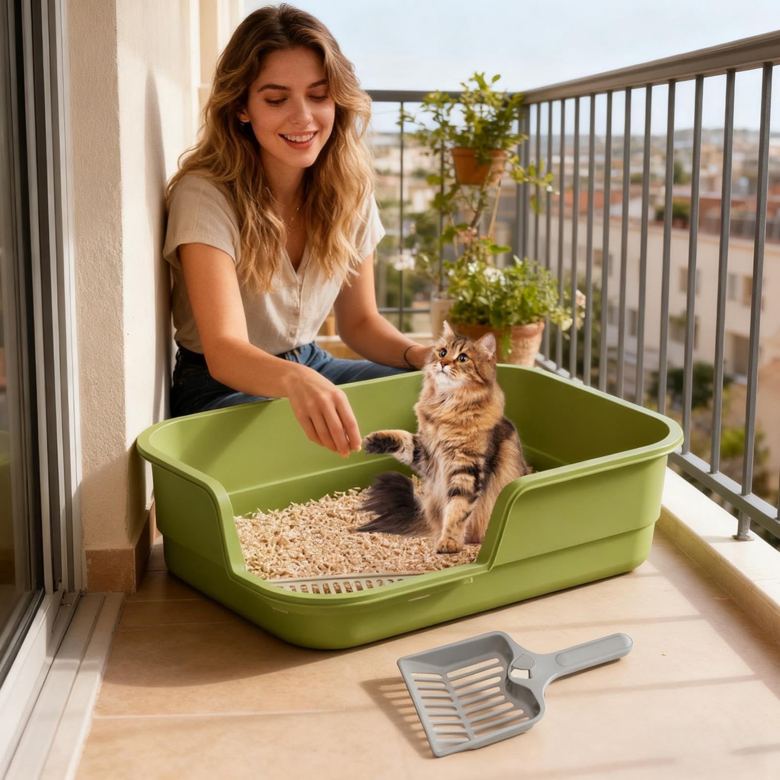 Extra Large Semi Enclosed Cat Litter Box High Sides Low Entry Open Top Kitty Toilet Splash Control for Senior Cats Kittens Multi Cat Home Apartment Senior Cats Multi Cat Clean Home Litter Control