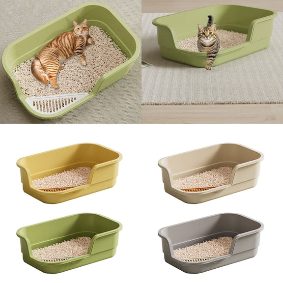 Extra Large Semi-Enclosed Cat Litter Box – Open-Top Pet Toilet with High Sides for Indoor Cats,19x14x5inch,Green