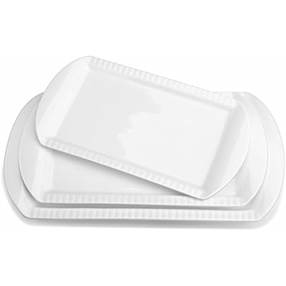 Extra Large Serving Platters, 16"/14"/12" Ceramic Rectangle Serving Trays, Serving Dishes for Entertaining, White Platters for Serving Food Party, Turkey Platter for Thanksgiving, Set of 3