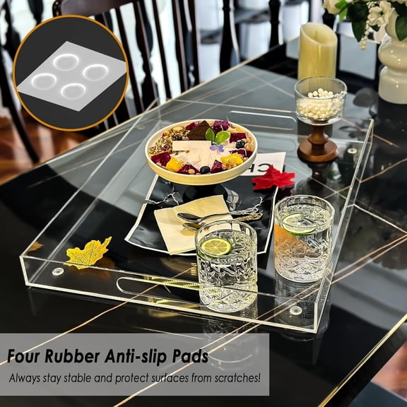 Extra Large Serving Tray with Handles, Acrylic Tray for Food, Drinks, Snacks and Appetizer, Rectangular Trays for Eating, Lucite & Coffee Table Trays, Acrylic Makeup Organizer 16" 20"
