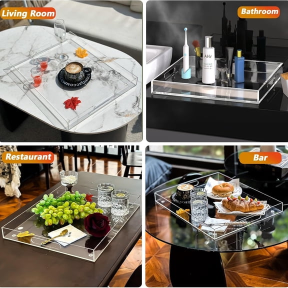 Extra Large Serving Tray with Handles, Acrylic Tray for Food, Drinks, Snacks and Appetizer, Rectangular Trays for Eating, Lucite & Coffee Table Trays, Acrylic Makeup Organizer 16"  20"