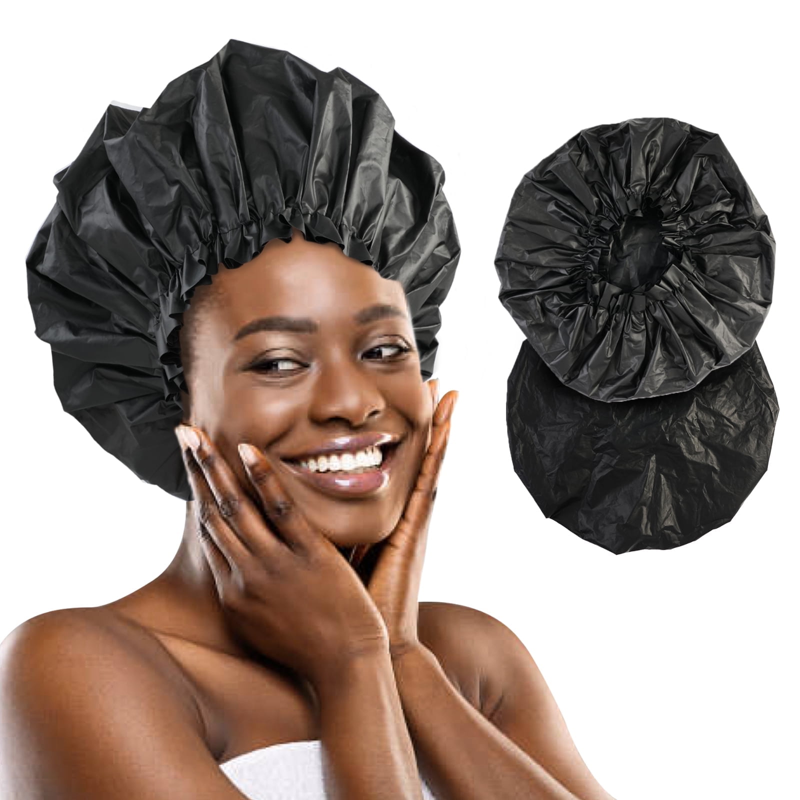 MoHern XL Waterproof Shower Cap, 2Pcs Reusable Jumbo Plastic Caps