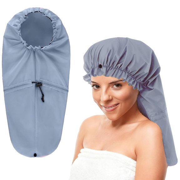 Extra Large Shower Cap for Braids/Curly Hair/Dreadlock | Reusable Waterproof Long Bonnets Women Bath/Swim/Cooking/Cleaning/Spa XL Bathing with Adjustable Drawstring & Button, Grey