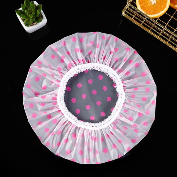 Extra Large Shower Cap, Thickened High-End Matte with Floral Print and Lace Edging, Waterproof Bathing Cap for Long Hair, Salon & Travel Red