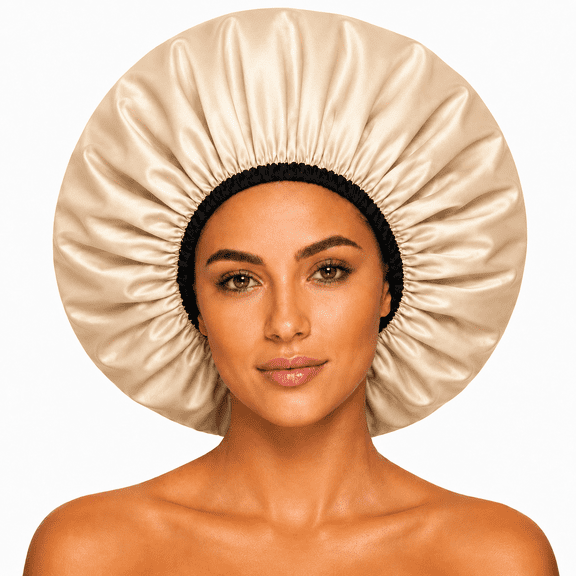 Extra Large Shower Cap for Women, Reusable Waterproof Shower Bonnet with Satin Lining, Double Layer Washable Bath Hair Cap for Braids, Locs, Long Thick Curly Hair, Natural Hair