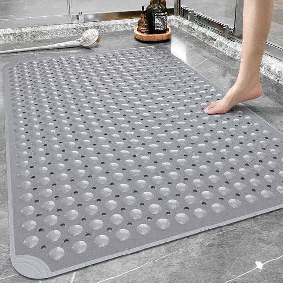Extra Large Shower Mat, 34.3" L x 23.3" W TPE Anti Slip Stand Up Shower Mat with Drain Holes and Suction Cups, Large Size Mat More Suitable for Shower Stall, No Odor, Heavy Mat