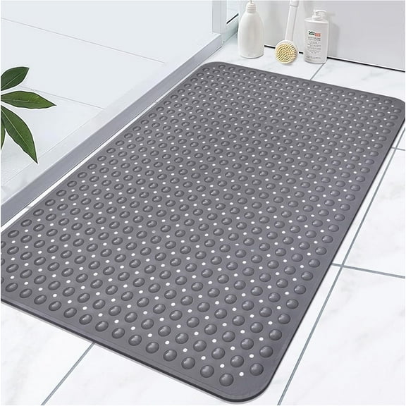Extra Large Shower Mat, 47.2 x 31.5 Inch Non Slip Shower Mats for Inside Shower with Drain Hole and Suction Cups, Soft Trimmable TPE Anti Slip Shower Mat for Walk in Shower Stall, Heavy Mat
