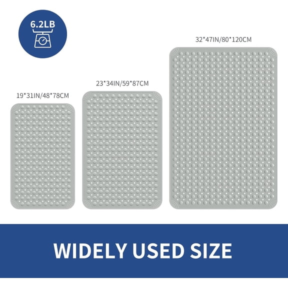 Extra Large Shower Mat 47"x 32", TPE Non Slip Shower Mat for Shower Stall, Inside Walk in Shower Mats with Drain Holes Suction Cups, Anti-Slip for Elderly Kids (Dark Grey)