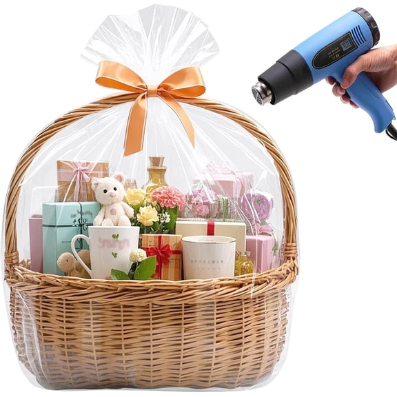 Extra Large Shrink Wrap Bags for Gift Baskets, 32x40 inches Clear PVC Heat Gift Basket Shrink Bags 5 Pack