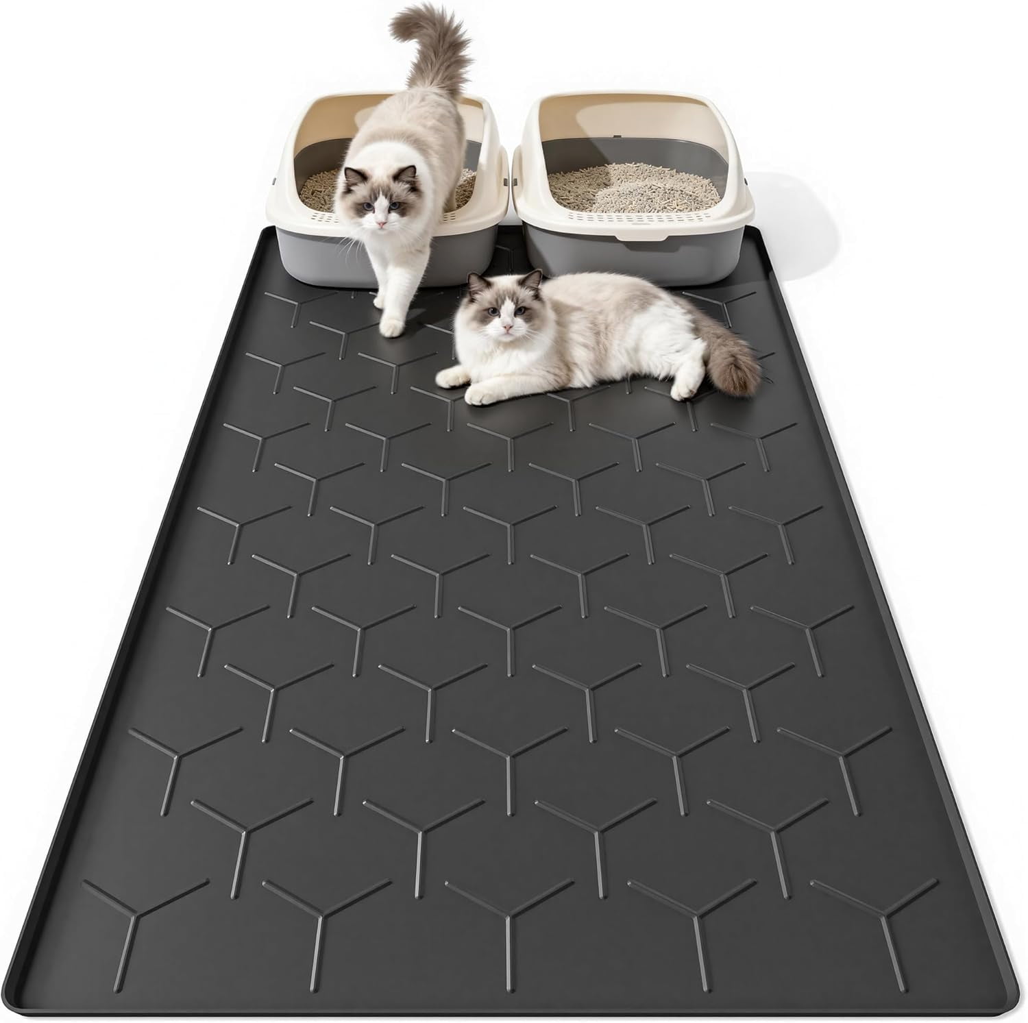 Extra Large Silicone Cat Litter Mat, Waterproof/Urineproof, Litter Recycling, Easy to Clean, Soft on Kitty Paws (28"X40"-Black)