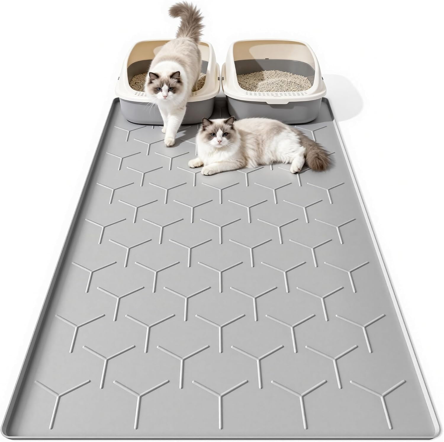 Extra Large Silicone Cat Litter Mat, Waterproof/Urineproof, Litter Recycling, Easy to Clean, Soft on Kitty Paws (28"X40"-Grey)