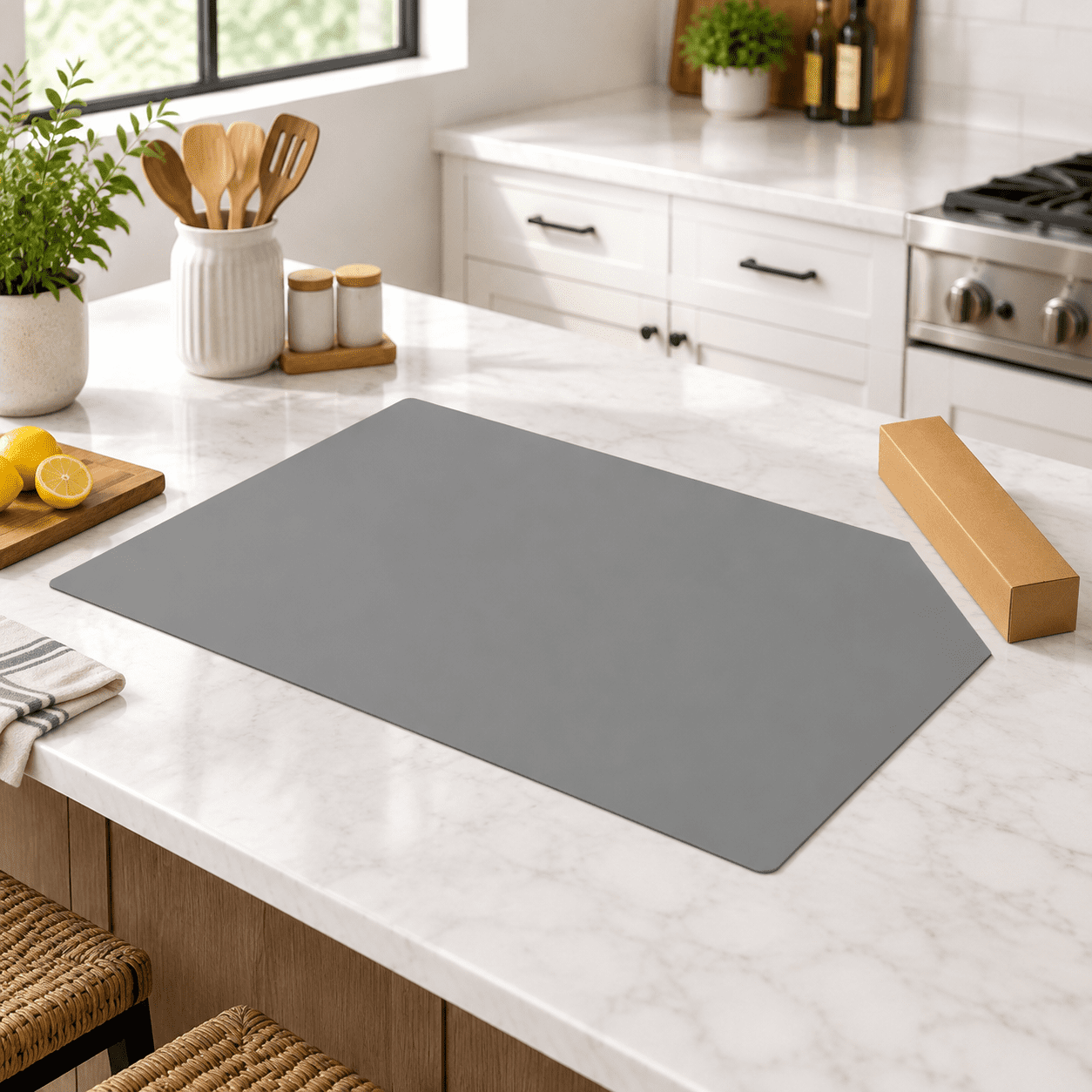 Extra Large Silicone Kitchen Counter Mat, Light Gray, 120