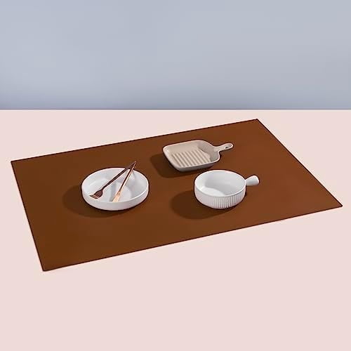Extra Large Silicone Mat 36" x 24" Place Mats, Heat Resistant Mat for Kitchen Countertop Protector, Thick Placemats Washable Silicone Mats, Brown,