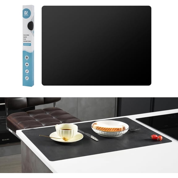 Extra Large Silicone Mat for Kitchen Worktop Protector, Thickened Nonstick Heat Resistant Countertop Mat, Nonskid Placemat, Craft Mat, Table Mat (Black, 15.7"x23.6")