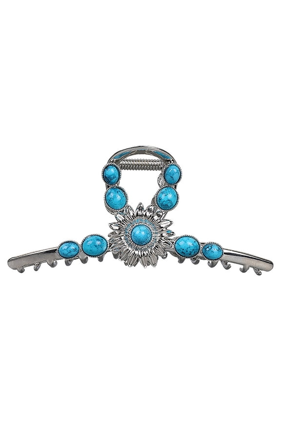 Extra Large Silver Turquoise Blue Stone Sun Metal Western Hair Clip for Elegant Hairstyles