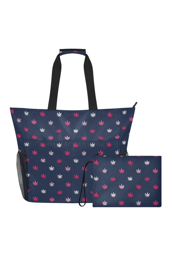 Extra Large Simple Leaves Beach Bag for Women Waterproof Tote with Zipper Pockets