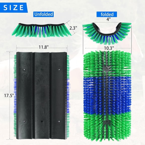 Extra Large Size Livestock Scratching Brush, Upgraded /Goat/Cow/Cattle Scratcher Brush for Grooming, Itch Relief Scratcher Brushes Kit with Two Sets of Mounting Screws(2-Pack,Green)