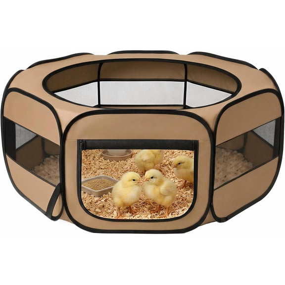 Extra Large Small Animal Playpen, XL Portable Pet Playpen for Rabbit, Kitten, Guinea Pig, Hamster, Puppy Waterproof Foldable Mesh Tent with Zipper Cover, Indoor Outdoor Use, Brow