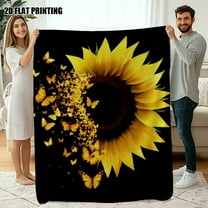 Extra Large Soft Flannel Throw Blanket - Black Background with Yellow Sunflower & Butterflies - All-Season Couch, Bed, Travel, Office Decor - Luxury Home Decor Gift for Women, Men, Housewarming