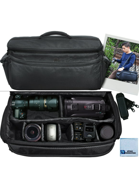 Extra Large Soft Padded Camcorder Equipment Bag / Case For Canon, Nikon, Sony, Samsung, Olympus & Pentax + eCostConnection Microfiber Cloth