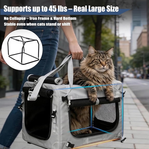 Extra Large Soft-Sided Cat Carrier for Car Travel with Top Load and 4 Openings