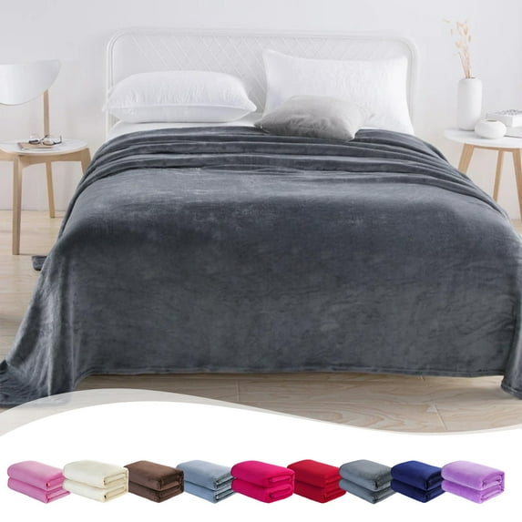 Extra Large Solid Color Flannel Blanket, Super-Soft Thickened Fleece Coverlet for King Size Bed, Warm Plush Sofa Throw, Cozy Home Bedding Accessory, 71x79 Inches, By UKHCCC