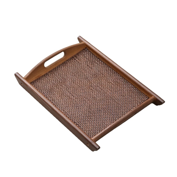 Extra Large Solid Wood Tea Tray, Hollow Handles Anti Slip for Entertaining Fruit Dessert Platter, or Entryway Decor Mail Keys