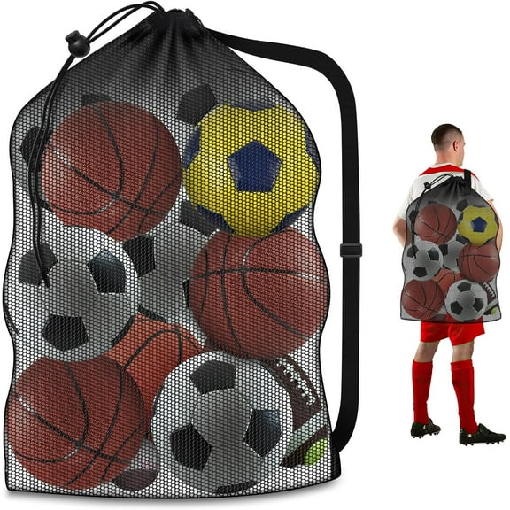 Extra Large Sports Ball Bag, Heavy Duty Breathable Mesh Storage Bag, 40" x 30" Hold 10-12 Soccer Basketball Football, Adjustable Shoulder Strap, Ideal for Coaches, Team, Swimming Gear