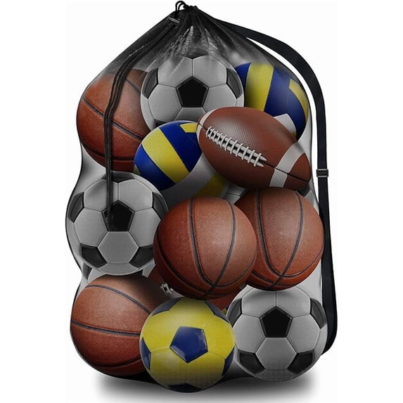 Extra Large Sports Ball Bag Mesh, Basketball Bags Team Balls, Adjustable Shoulder Strap, Ball Bags for Holding Soccer, Football, Volleyball, Swimming Gear (30” x 40”)