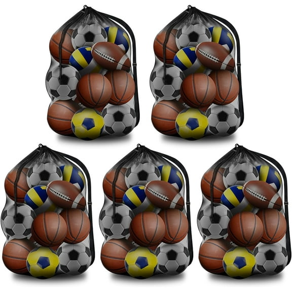 Extra Large Sports Ball Bag Mesh, Basketball Bags Team Balls, Adjustable Shoulder Strap, Ball Bags for Holding Soccer, Football, Volleyball, Swimming Gear (30” x 40”)