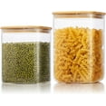 thumbnail image 1 of Extra Large Square Glass Flour & Sugar Storage Containers with Airtight Lids, 132oz & 63oz - 2 Pack Glass Jars with Bamboo Lids, Air tight Pantry Food Storage Containers for Cereal, Pasta, Rice, 1 of 8