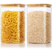 Extra Large Square Glass Flour & Sugar Storage Containers with Airtight Lids, 168oz 2 Pack Glass Jars with Bamboo Lids, Air tight Pantry Food Storage Containers for Cereal, Pasta, Rice Organizers