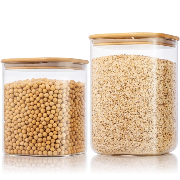Square Glass Food Storage Jars 132oz & 63oz 2 Pack For Flour Sugar Cereal Rice