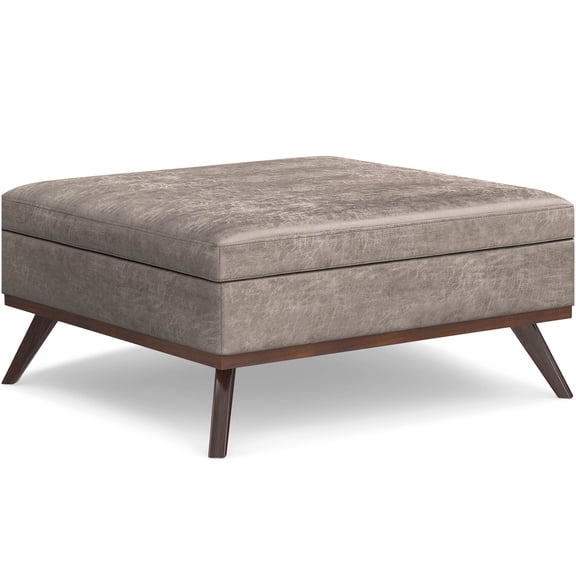 Extra Large Square Storage Ottoman Coffee Table with Lift Top, Faux Leather Upholstered, Gray