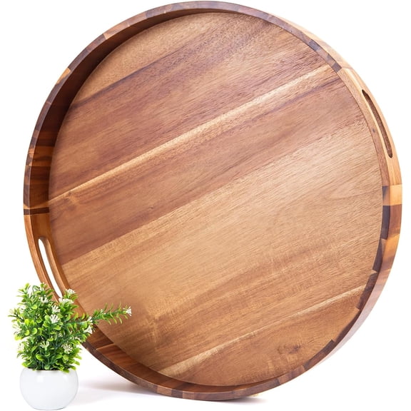 Extra Large Square Wood Tray, Generously 22" Acacia Serving Trays for Large Ottoman Coffee Table, Giant Square Shape Sofa Tray with Handles, Kitchen Organizer Storage Trays Huge Counter Serveware