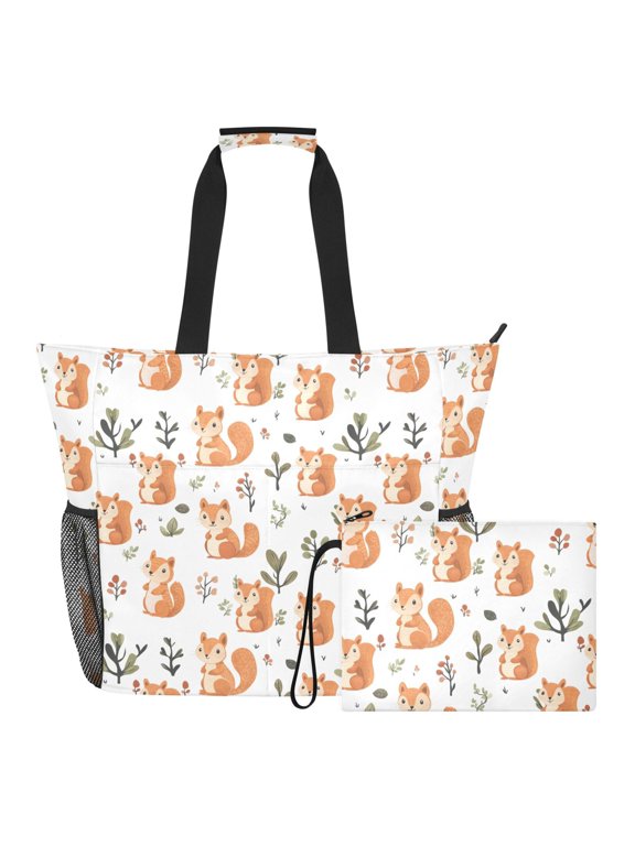 Extra Large Squirrel Beach Bag for Women Waterproof Tote with Zipper Pockets